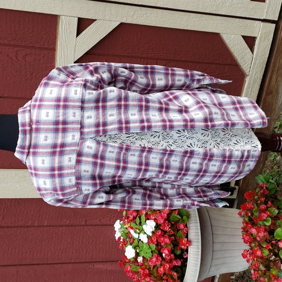Lace Back Flannel Shirt - Picture 1 of 7